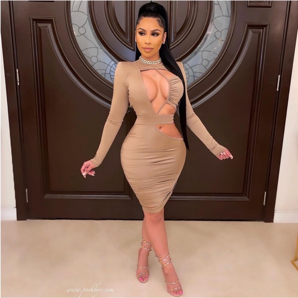 PoshByV Yoni Ruched Cutout Dress Posh By V